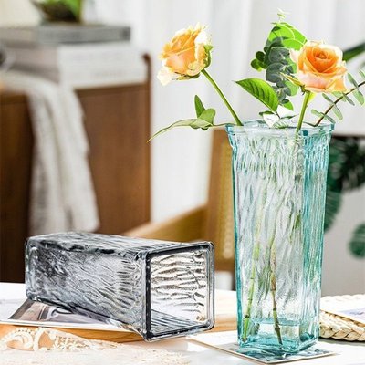 漫友擺件 北歐創意冰川玻璃透明花瓶水養插花玫瑰花器家居客廳桌面裝飾擺件