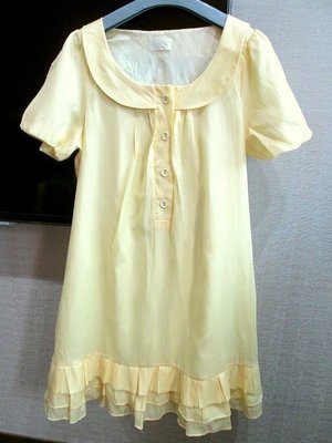 日本專櫃NR黃色系公主袖INED efde coco deal lily brown款絲質洋裝