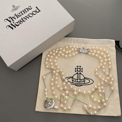 【現貨】海外代購Vivienne Westwood西太后經典立體土星破碎珍珠長鏈項鏈