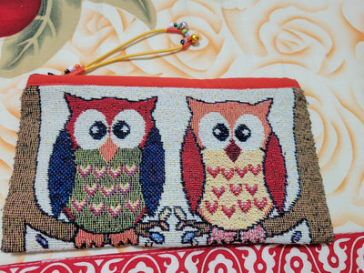 分享出清～超可愛 貓頭鷹雙面編織手拿包