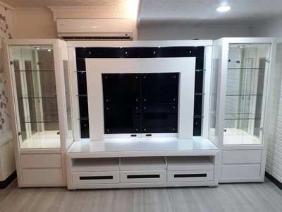 鴻宇傢俱~718型白色鋼琴烤漆11.2尺電視櫃+背板全組 ~系統櫃格局~ 促銷優惠價