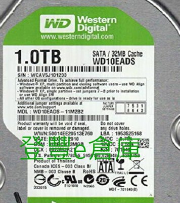 【登豐e倉庫】 YF690 綠標 WD10EADS-11M2B2 1TB SATA2 硬碟