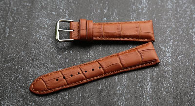 義大利進口皮料22mm收18mm高級感加厚款真皮壓鱷魚皮紋錶帶,ar mani紳士錶機械錶~棕色