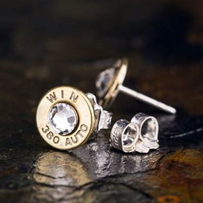 美國 Bullet - 380 Auto 真實子彈耳環（水鑽版 / 黃銅）耳針式耳環 水鑽耳環 男性耳環 女性耳環