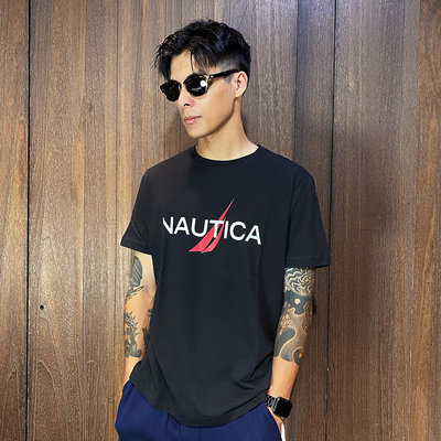 美國百分百【全新真品】NAUTICA 短袖 棉質 T恤 帆船牌 上衣 LOGO 短T 黑色 AW50