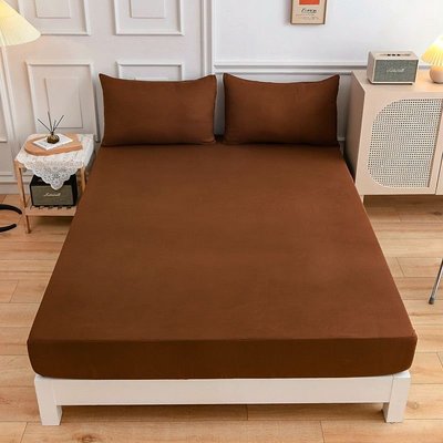 現貨 超級 床包 床罩 床單 單人/雙人/加大雙人 加厚棉質親膚面料 棕色純色-簡約