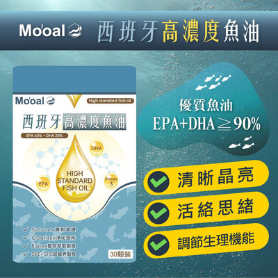 Mo'oal 西班牙頂級高濃度魚油 30粒/袋 rTG Omega-3 EPA DHA 無腥味魚油