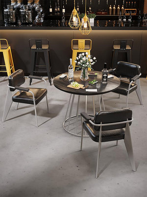 漫線工業風桌椅鐵藝清吧卡座沙發咖啡廳西餐廳圓形餐桌椅組合