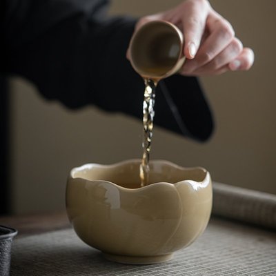 定窯黃杯洗缸建水家用復古茶渣桶陶瓷茶具零配件高檔水~特價#促銷 #現貨