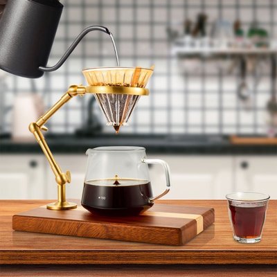 促銷打折 咖啡機純銅咖啡手沖架美式咖啡濾杯架 三折滴濾支架實木底座可調*