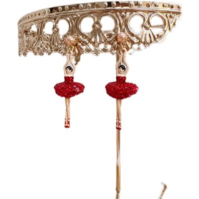 現貨熱銷-大牌潮款法國Les Nereides芭蕾舞女孩系列 紅色鉆鑲滿鉆 珍珠耳環耳釘耳夾