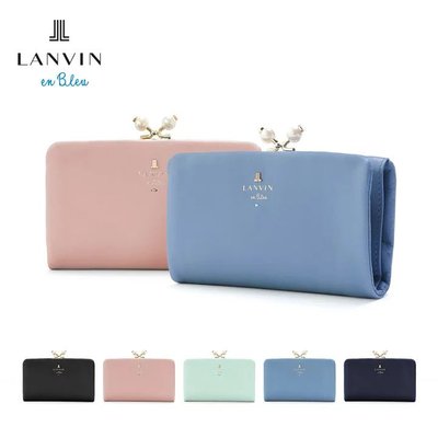 日本限定 預購 LANVIN en Bleu 珍珠祖母釦 牛皮 短夾 短夾 皮夾 短皮夾