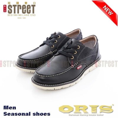 【街頭巷口 Street】 ORIS 男款 真皮爆裂紋 雙材質拼接經典馬克休閒鞋款 SB1490601 黑色