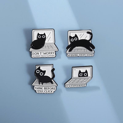電腦黑色貓咪動物胸針可愛卡通金屬徽章背包衣服裝飾別針掛件勛章