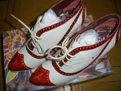 MACANNA 麥坎納 羊皮 真皮 紅白色 拼接 短靴 高跟 氣墊包鞋 37  7 24 號 全新正品