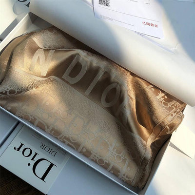 Dior/迪奧圍巾新雙面LOGO印花真絲羊絨圍巾杏色