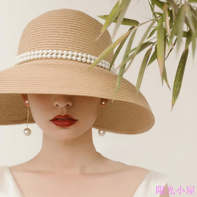 韓版夏季帽子新款女太陽帽折疊沙灘帽大檐出游防曬遮陽帽-陽光小屋