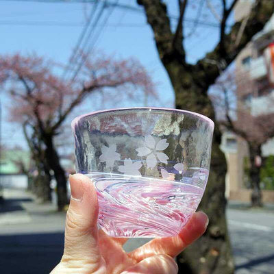 日本津輕櫻花玻璃杯日式水晶杯子可愛女生茶杯紅水杯