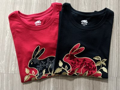 新款! 加拿大 ROOTS 海貍 女款 男款 情侶 刺繡 文字 兔子 經典 LOGO  黑色 紅色 短袖 短T T恤