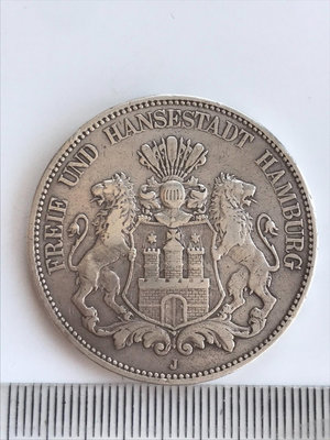 德國漢堡1900年雙獅5馬克銀幣【店主收藏】15501