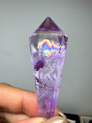 【二手】紫水晶靈擺，帶大片七彩，尖部是磨平的 礦石 收藏 原石 【探幽坊】-2454
