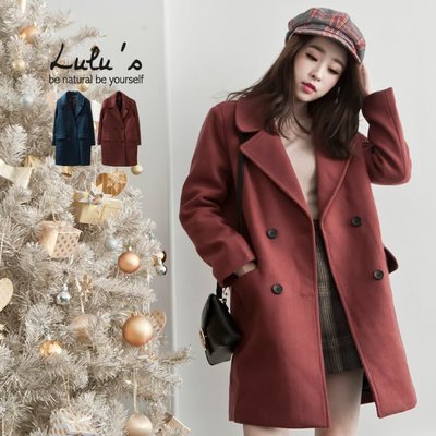 ☆Rock Lady☆轉賣LULUS-雙排釦毛料長版西裝外套短大衣-磚紅