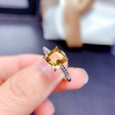 廠家直銷wish熱賣阿斯切方形仿黃寶石戒指女輕奢顯白鑲鉆可調指環