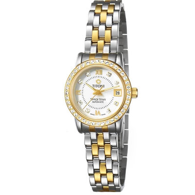 「官方授權」TITONI 梅花錶 女 天星系列 晶鑽框機械腕錶(23938SY-DB-099)
