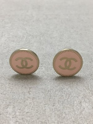Chanel vintage香奈兒復古鈕釦形狀粉色古董夾式耳環 耳釦