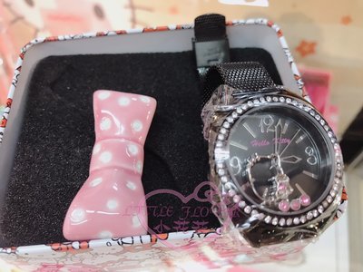 ♥小花花日本精品♥hello kitty凱蒂貓精緻時鐘手錶-黑色款立體粉色蝴蝶結簡約時尚送人自用兩相宜