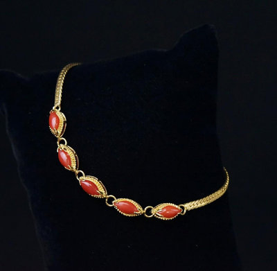 《玖隆蕭松和 挖寶網A》A倉 紅珊瑚 鍊條 手鍊 配飾 重約 4.9g  (14357)
