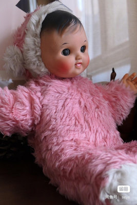 80年代老毛絨玩具大毛絨娃娃，眼鏡可眨，軟膠皮臉和手。