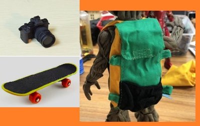 蜘蛛人偶配件:後背包、單眼相機、滑板、手機