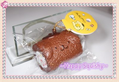 ~快樂莊園精選~ Sanrio 正版 布丁狗巧克力瑞士捲蛋糕 Squishy /軟軟/減壓玩具(巧克力款)