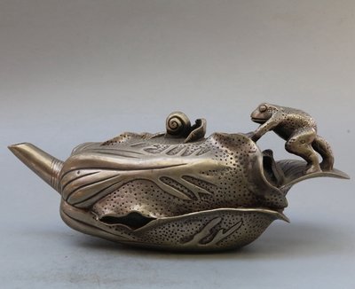 古都老物  懷舊古玩銅器白銅黃銅鍍銀銅壺擺件茶壺金蟾水壺裝飾工藝精品收藏