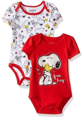 預購 美國帶回 Snoopy Peanuts 可愛經典史努比 新生兒 女寶寶款短袖包屁衣 兩件組