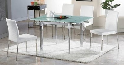 【DH】貨號N951-1《利兒》4.3尺玻璃收合餐桌/菱格皮餐椅˙精品設計˙質感一流˙主要地區免運
