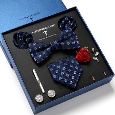 2023新款男士禮盒領帶 時尚商務條紋領帶方巾組合套裝 禮盒 禮品-Y9739