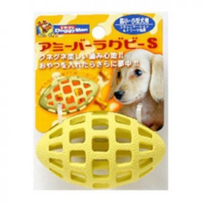 BONEBONE DoggyMan 多格漫 犬用網狀橄欖球型乳膠玩具-S(黃色) 狗玩具 天然橡膠玩具