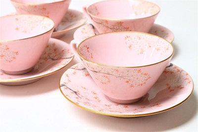 日本香蘭社咖啡杯 古董收藏級別咖啡杯 粉色桃色手繪櫻花紋 絕