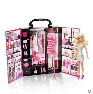 『格倫雅品』Barbie夢幻衣櫥手提禮包芭比娃娃換裝套裝大禮盒公主女孩兒童禮物促銷 正品 現貨