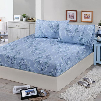 【FITNESS】精梳棉雙人床包+枕套三件組-律彌爾(藍)_TRP多利寶