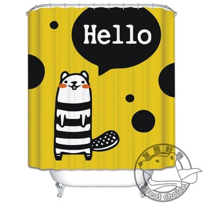 【灰熊好物】高檔訂製款 復古創意時尚圖案 IKEA宜家風格 防水防霉淋浴簾 HELLO