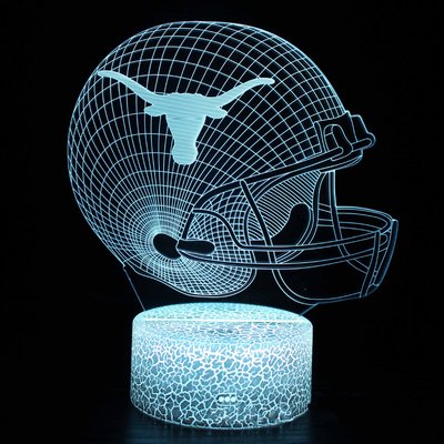 [現貨]美式足球頭盔3D視覺立體燈 NCAA德州大學長角牛Texas七彩漸變氣氛 觸摸開關 橄欖球錯覺小夜燈創意禮物