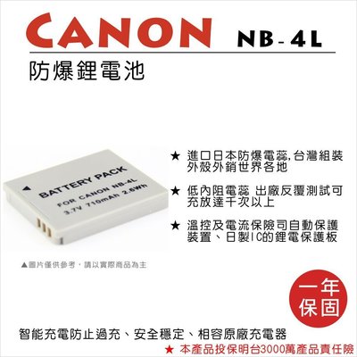 【數位小熊】FOR CANON NB-4L 相機 鋰電池 IXUS 100 110 120 130 SD1100