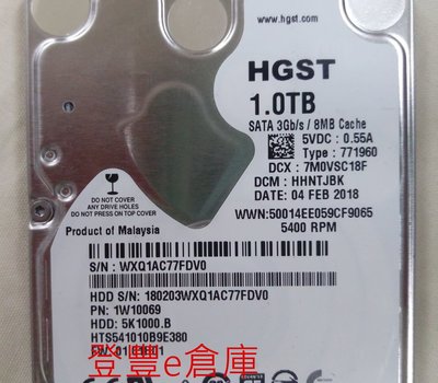 【登豐e倉庫】 YF610 HGST HTS541010B9E380 1TB SATA3 硬碟