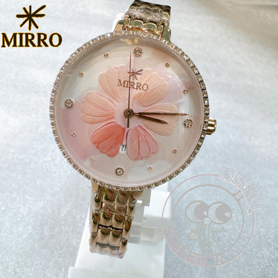 [時間達人]MIRRO 米羅 ins 優雅3D浮雕花 防水鑲鑽腕錶 6126KL-39612 水晶玻璃不磨損 不鏽鋼手錶 日期顯示