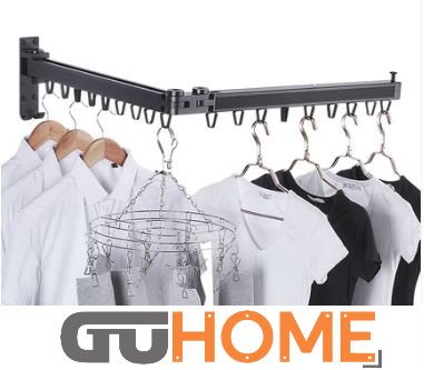 GUhome 太空鋁 打孔 鑽孔安裝陽台 折疊 晾衣架 室內 壁掛式 隱形 窗外 家用 曬衣架 推拉 可伸縮 小晾衣桿