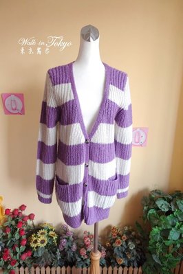 出清價【東京舞步】H2O 柔軟保暖 寬橫條紋厚針織外套 罩衫 (紫色)原價2980