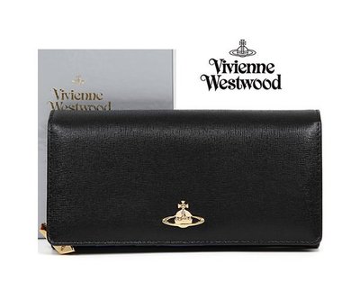 Vivienne Westwood ( 黑色 ) 真皮防刮壓紋兩摺長夾 皮夾 錢包｜100%全新正品｜特價!